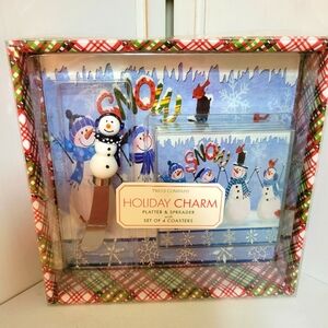 Snowman Platter & Spreader with Set of 4 Coasters